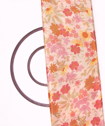Cream Colour Digital Floral Print Viscose Chinon Silk Fabric